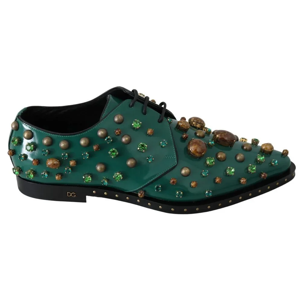 Dolce & Gabbana Emerald Leather Dress Shoes with Crystal Accents - Picture 1 of 9